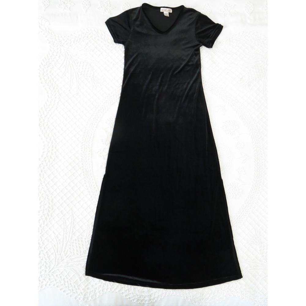 Vintage Toto n Ko Maxi Dress Small Black Velvet Y2K Bodycon Goth Witchy 90s Y2K